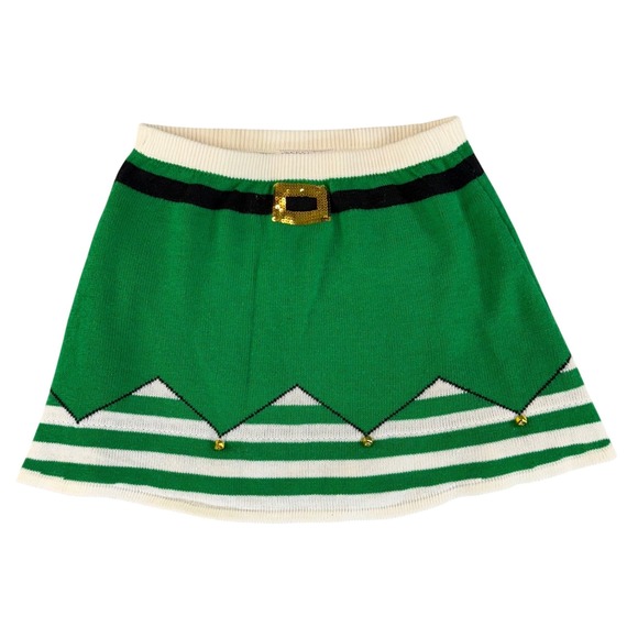 'tis the Season Dresses & Skirts - Christmas Elf Skirt Green White Striped Sequin Belt Jingle Bells Knit XL